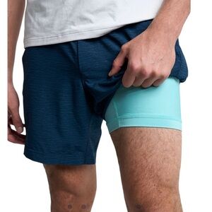 Birddogs Men’s Lined Gym Shorts Teal Liner Heathered Navy 7” Inseam Large